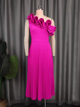 Elegant One Shoulder Ruffle Trim Slim Pleated Dress